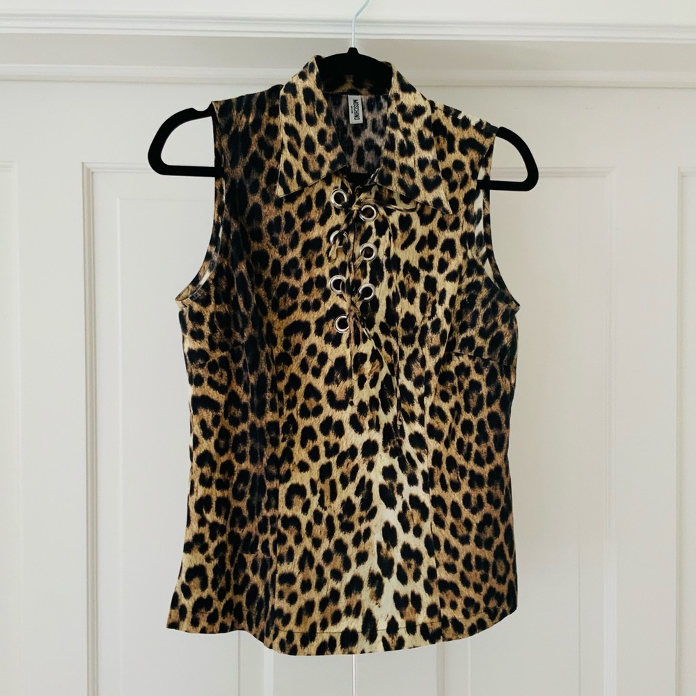 Moschino animal print tan black sleeveless top S
